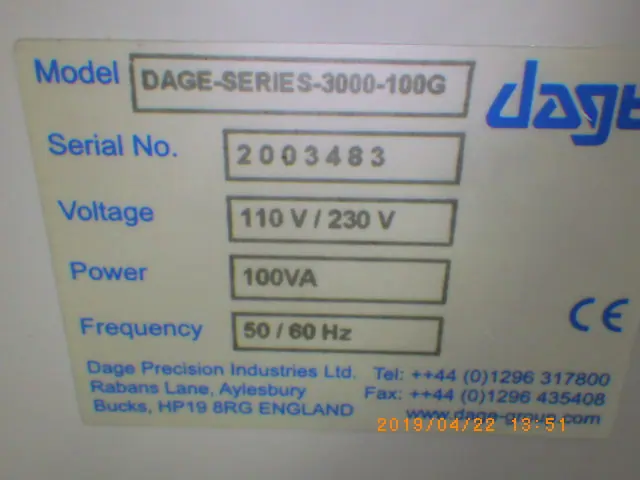 dage Dage-3000-100G 銘板写真(2/2)