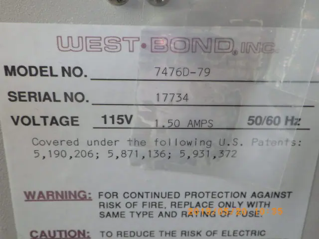 ウエストボンド Westbnd 74760-79 銘板写真(2/2)