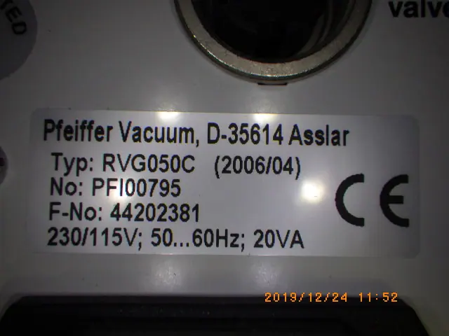 ファイファー Pfeiffer RVG050C 銘板写真(2/2)