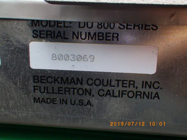 ベックマンコールター BeckmanCoulter DU-800 銘板写真(2/2)