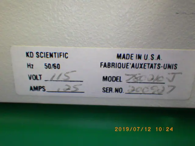 KD Scientific Model 780210J 銘板写真(2/2)