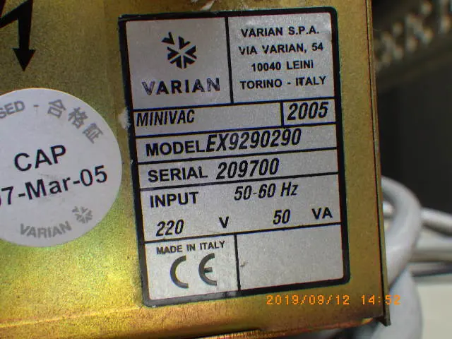 バリアン Varian EX9290290 銘板写真(2/2)