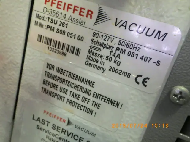 ファイファー Pfeiffer TSU261 銘板写真(2/2)