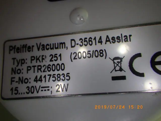 ファイファー Pfeiffer PKR251 銘板写真(2/2)