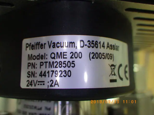 ファイファー Pfeiffer QME200 銘板写真(2/2)