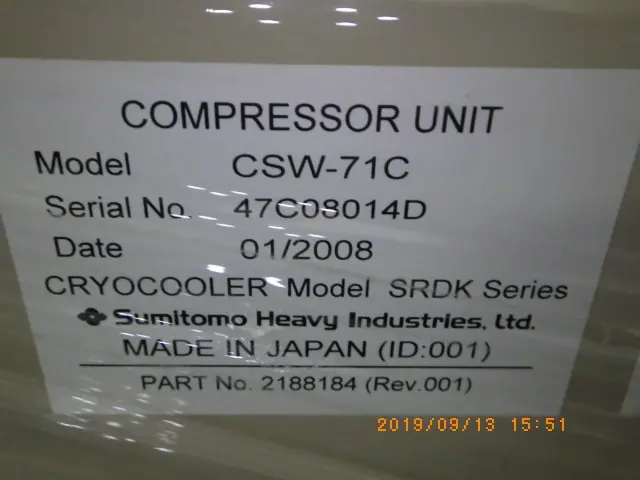 住友重機械工業 Sumitomo Heavy Industries CSW-71C 銘板写真(2/2)