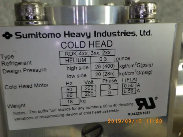 住友重機械工業 Sumitomo Heavy Industries RDK-4XX、3XX、2XX 銘板写真(2/2)