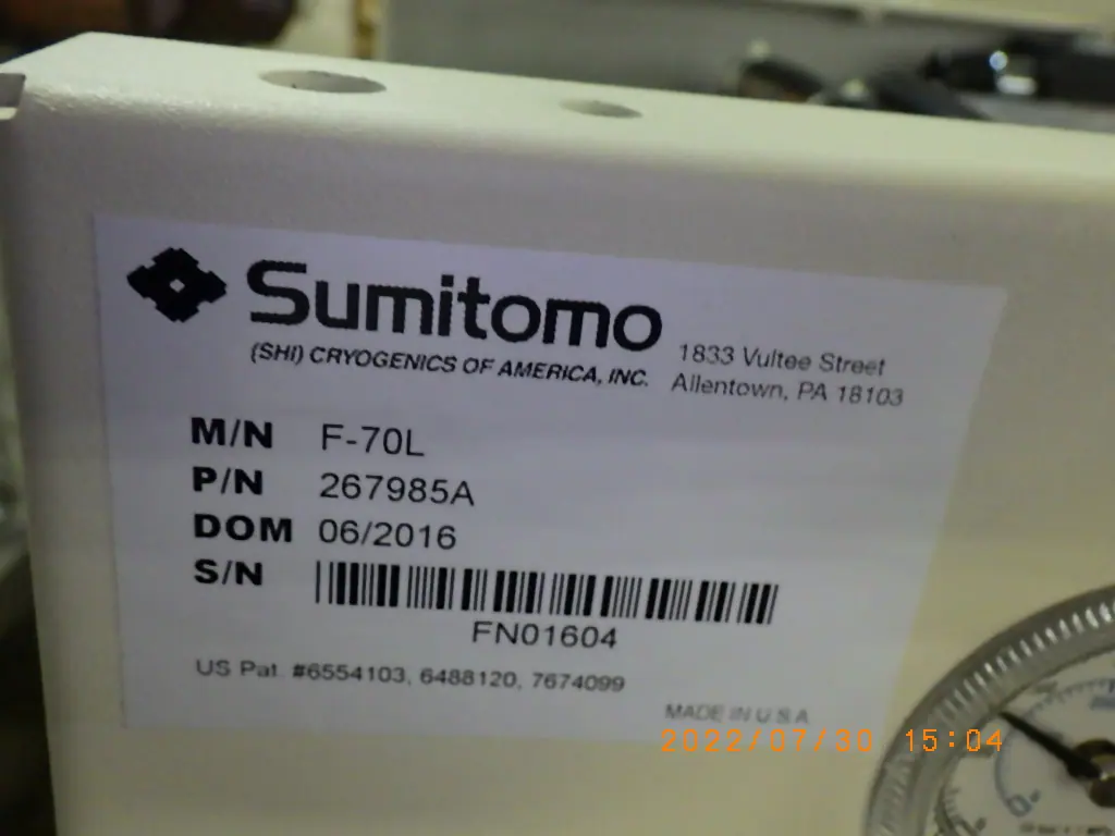 住友重機械工業 Sumitomo Heavy Industries F-70L 銘板写真(2/2)