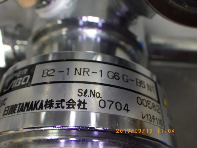 日酸TANAKA B2-1NR-1 G6 G-B5 N1 銘板写真(2/2)