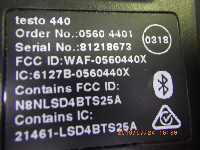 テストー(testo) testo 440 銘板写真(2/2)