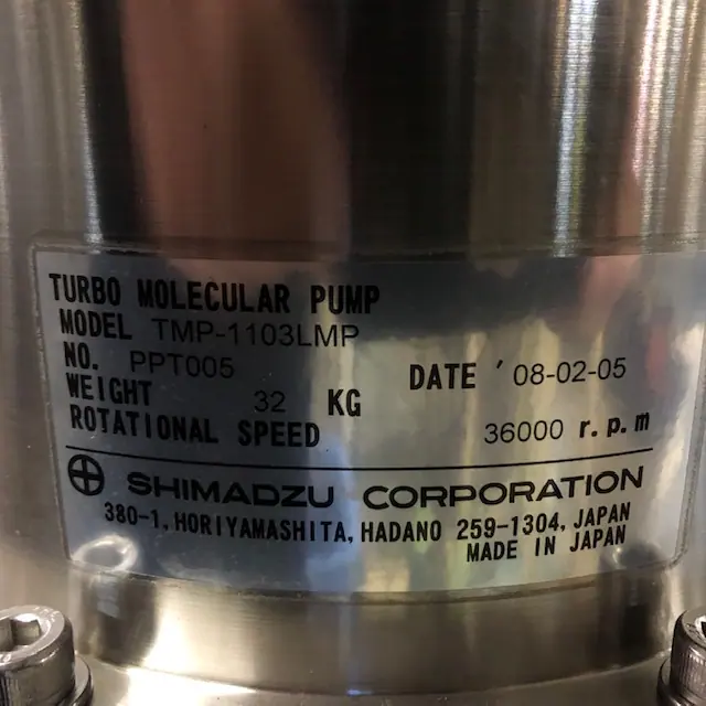 島津製作所 Shimadzu TMP-1103LMP 銘板写真(2/2)