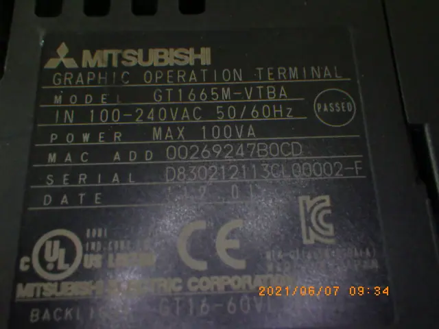三菱電機 Mitsubishi GT1665M-VTBA 銘板写真(2/2)