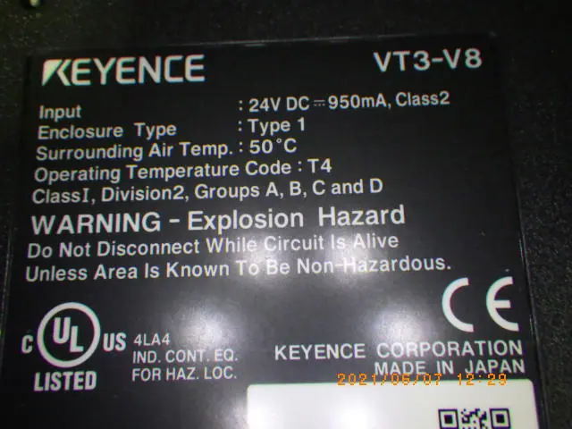 キーエンス Keyence VT3-V8 銘板写真(2/2)