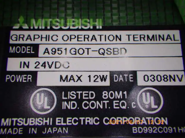 三菱電機 Mitsubishi A951GOT-QSBD 銘板写真(2/2)
