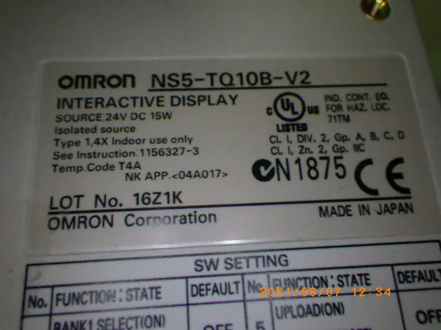オムロン Omron NS5-TQ10B-V2 銘板写真(2/2)