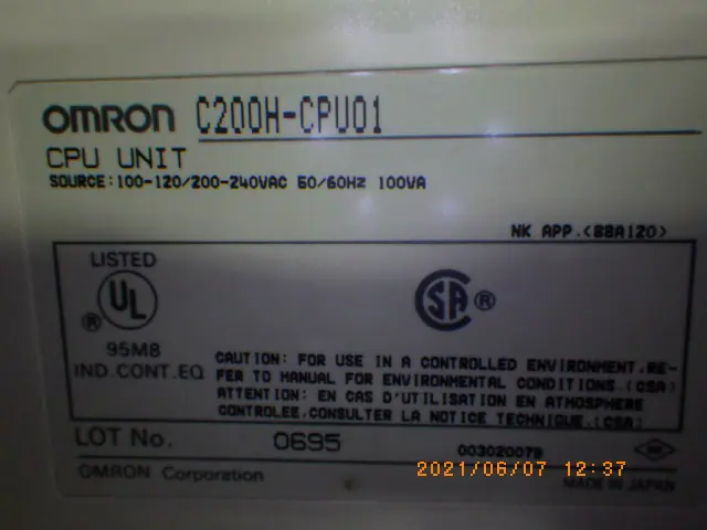 オムロン Omron C200H-CPU01 銘板写真(2/2)