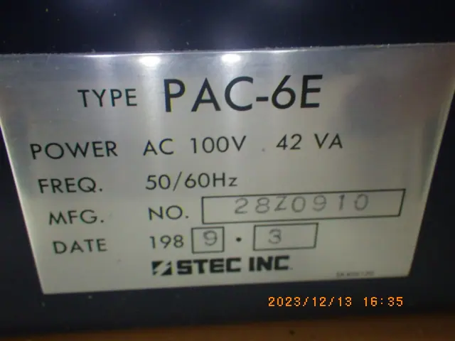 堀場エステック Stec PAC-6E 銘板写真(2/2)