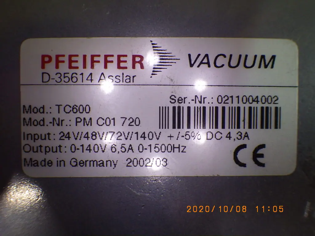 ファイファー Pfeiffer TMH 071 P 銘板写真(2/2)