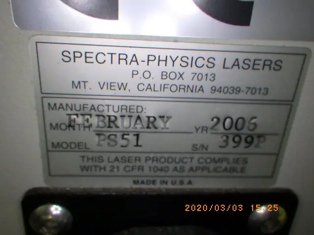 スペクトラ・フィジックス Spectra-Physics PS51 銘板写真(2/2)