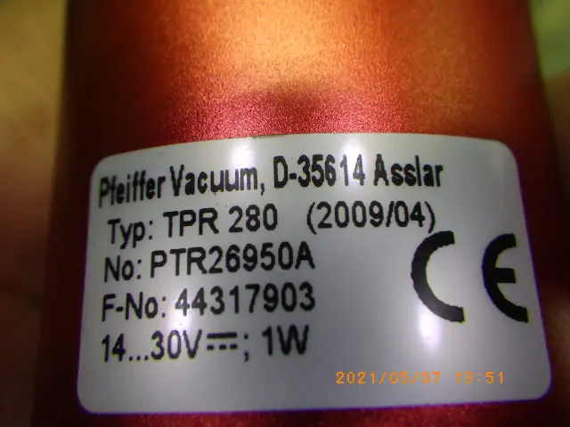 ファイファー Pfeiffer TPR280 銘板写真(2/2)