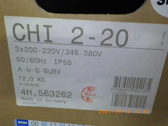 グルンドフォスポンプ CHI 2-20 A-W-G-BUBV 銘板写真(2/2)