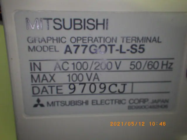 三菱電機 Mitsubishi A77GOT-L-S5 銘板写真(2/2)