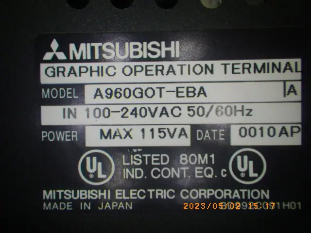 三菱電機 Mitsubishi A960GOT-EBA 銘板写真(2/2)