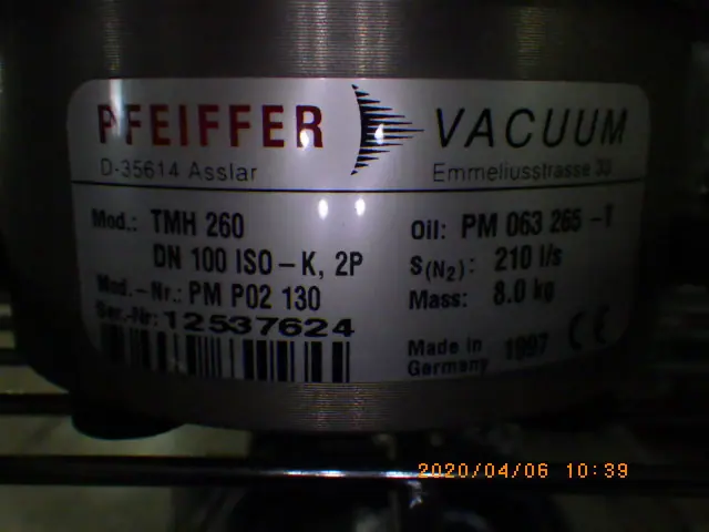 ファイファー Pfeiffer TMH260 銘板写真(2/2)