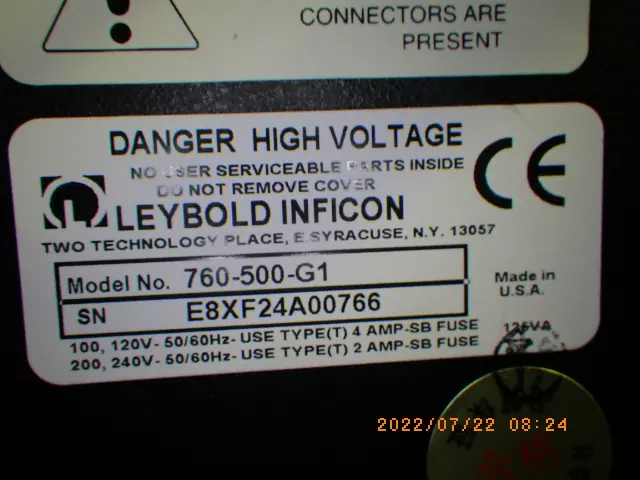 インフィコン Inficon IC/5 銘板写真(2/2)