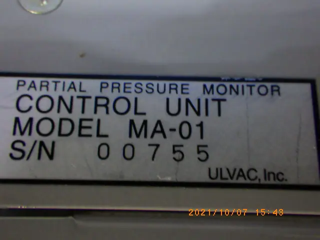 アルバック Ulvac model MA-01 銘板写真(2/2)