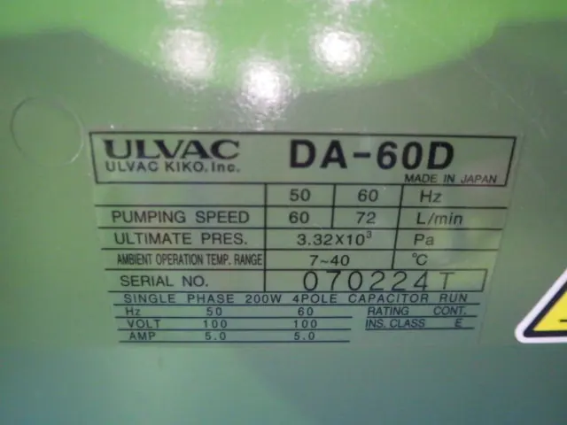 アルバック Ulvac DA-60D 銘板写真(2/2)