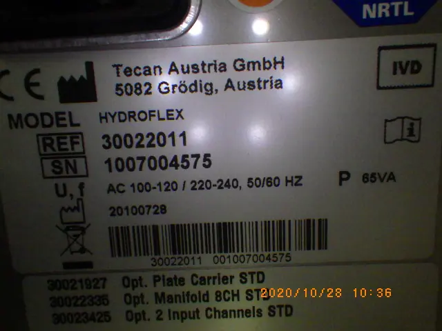 Tecan HYDRO FLEX 銘板写真(2/2)