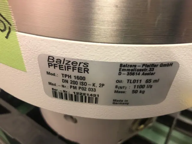ファイファー Pfeiffer TPH1600 銘板写真(2/2)