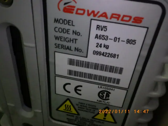 エドワーズ Edwards RV5 銘板写真(2/2)