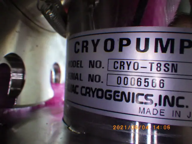 アルバック Ulvac CRYO-T8SN 銘板写真(2/2)