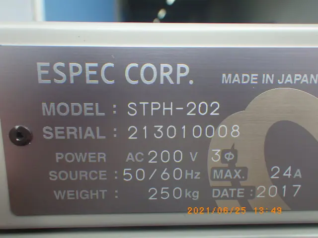 エスペック Espec STPH-202 銘板写真(2/2)