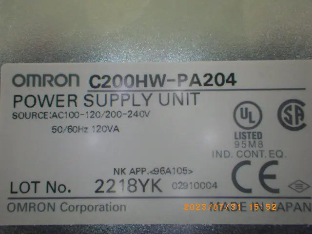 オムロン Omron C200HW-PA204 銘板写真(2/2)