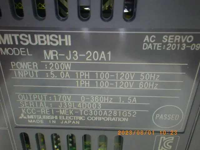 三菱電機 Mitsubishi MR-J3-20A1 銘板写真(2/2)