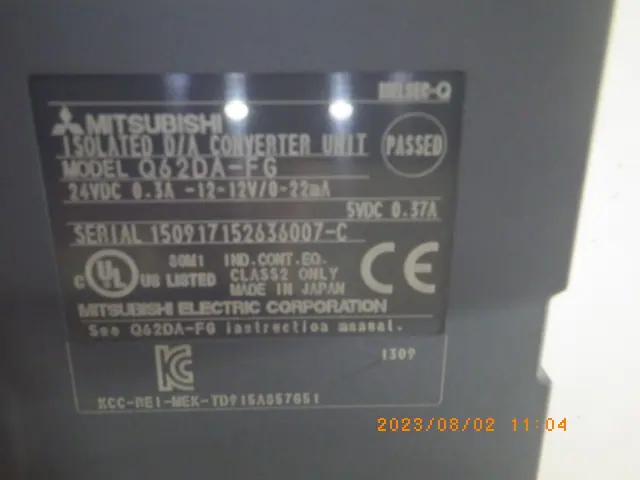 三菱電機 Mitsubishi Q62DA-FG 銘板写真(2/2)