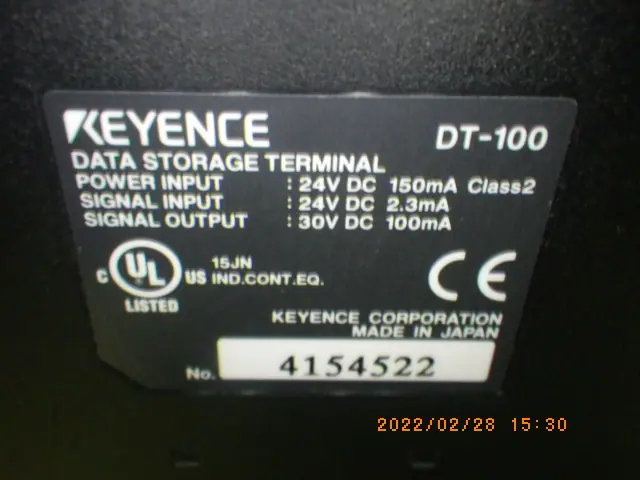 キーエンス Keyence DT-100 銘板写真(2/2)