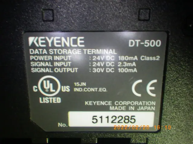 キーエンス Keyence DT-500 銘板写真(2/2)