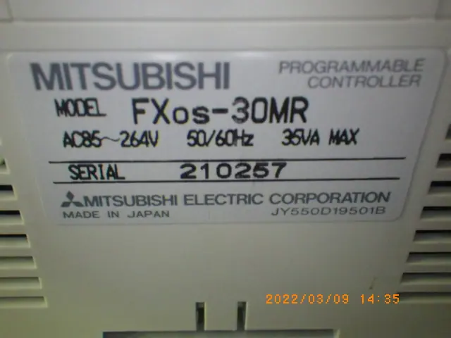 三菱電機 Mitsubishi FX0S-30MR 銘板写真(2/2)