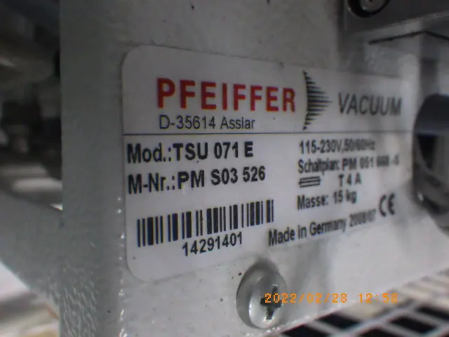 ファイファー Pfeiffer TSU 071E 銘板写真(2/2)