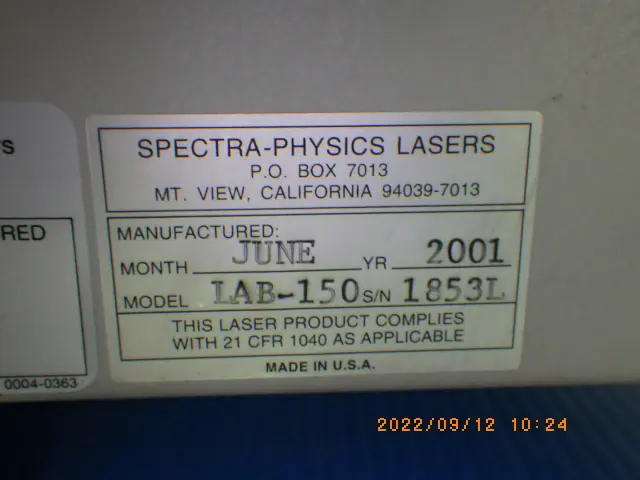 スペクトラ・フィジックス Spectra-Physics LAB-150/PS100 銘板写真(2/2)