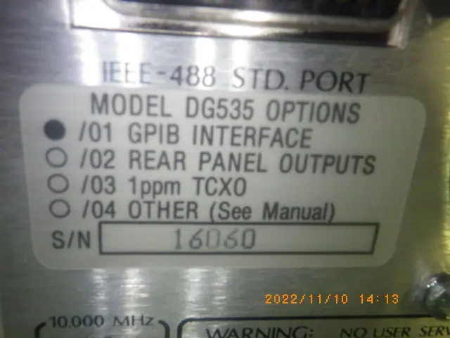 Stanford Research Systems(SRS) DG535 銘板写真(2/2)
