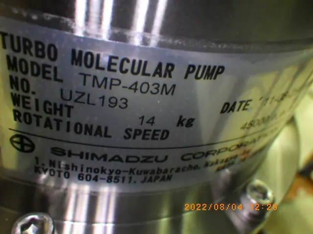 島津製作所 Shimadzu TMP-403M 銘板写真(2/2)