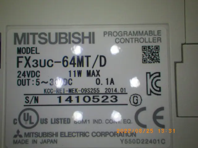 三菱電機 Mitsubishi FX3UC-64MT/D 銘板写真(2/2)