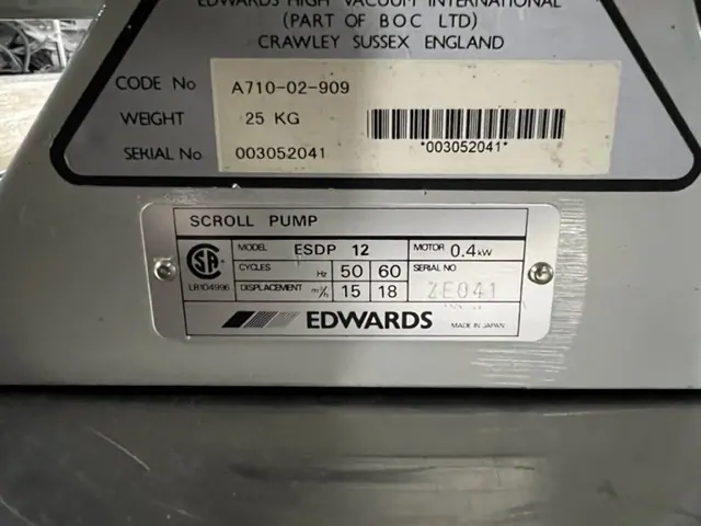 エドワーズ Edwards ESDP12 銘板写真(2/2)