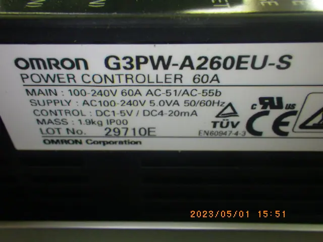 オムロン Omron G3PW-A260EU-S 銘板写真(2/2)