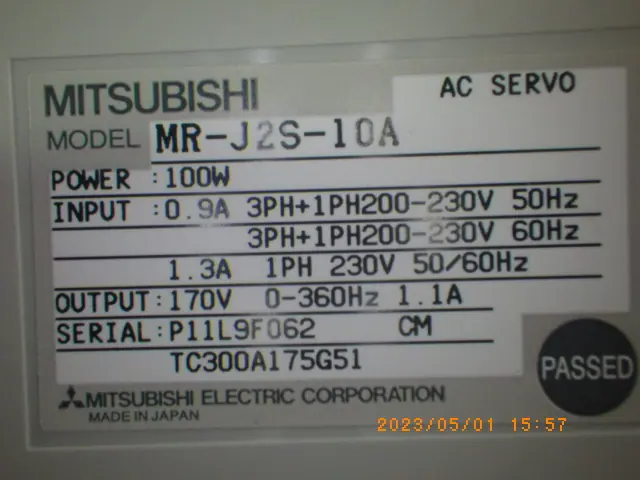 三菱電機 Mitsubishi MR-J2S-10A 銘板写真(2/2)